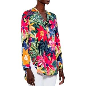 NIC+ZOE Live In Top Lush Terrace Tropical Floral Stretch Knit Size L